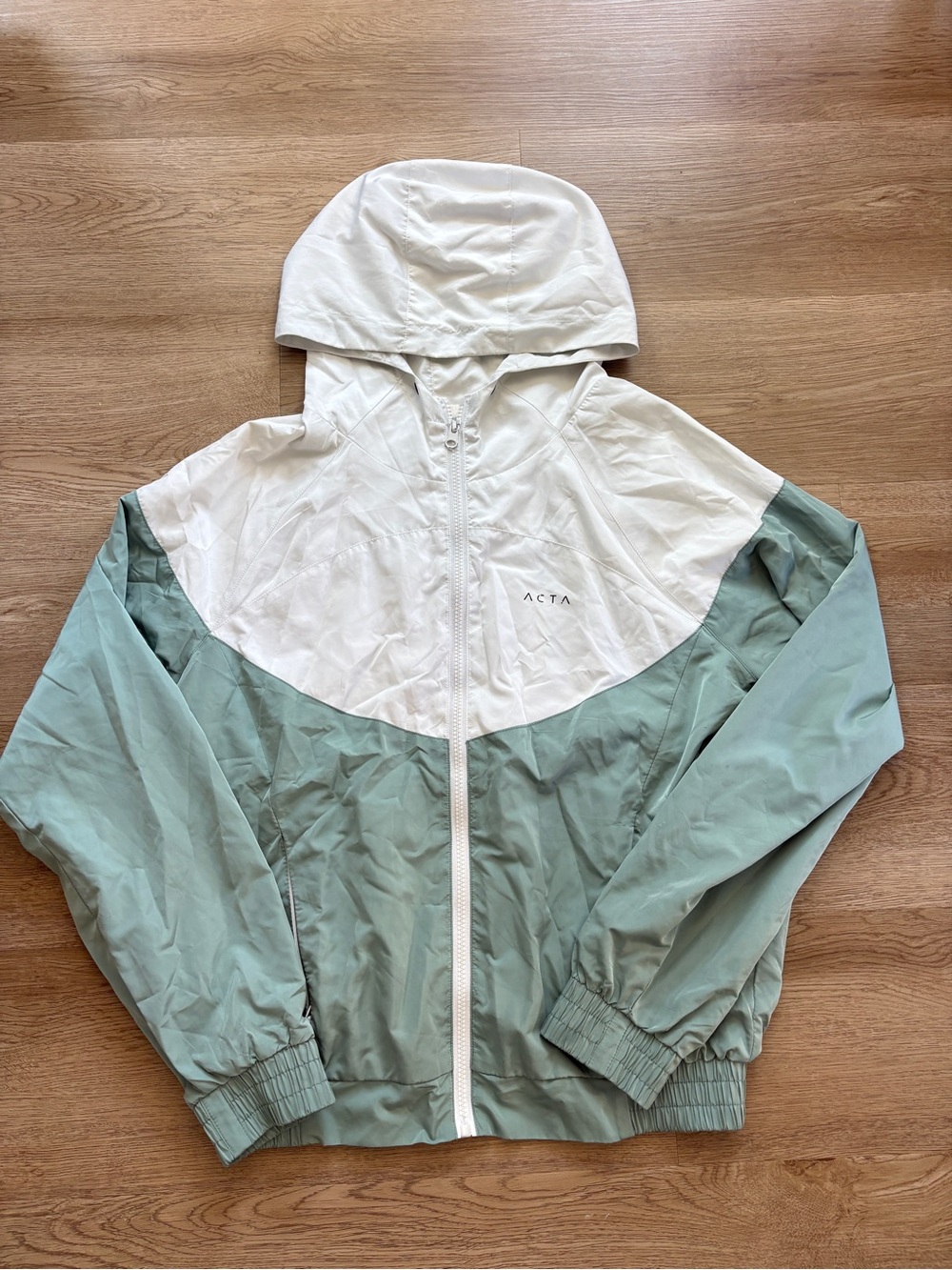 ACTA Two-Tone Hooded Rain Jacket — White & Sage Green